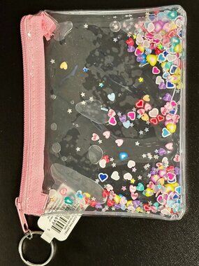 Clear Liquid Glitter Heart Confetti Zip Pouch Keychain – Pink Zipper Mini Wallet